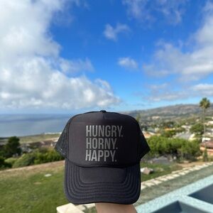 Black Trucker Hat - Hungry Horny Happy